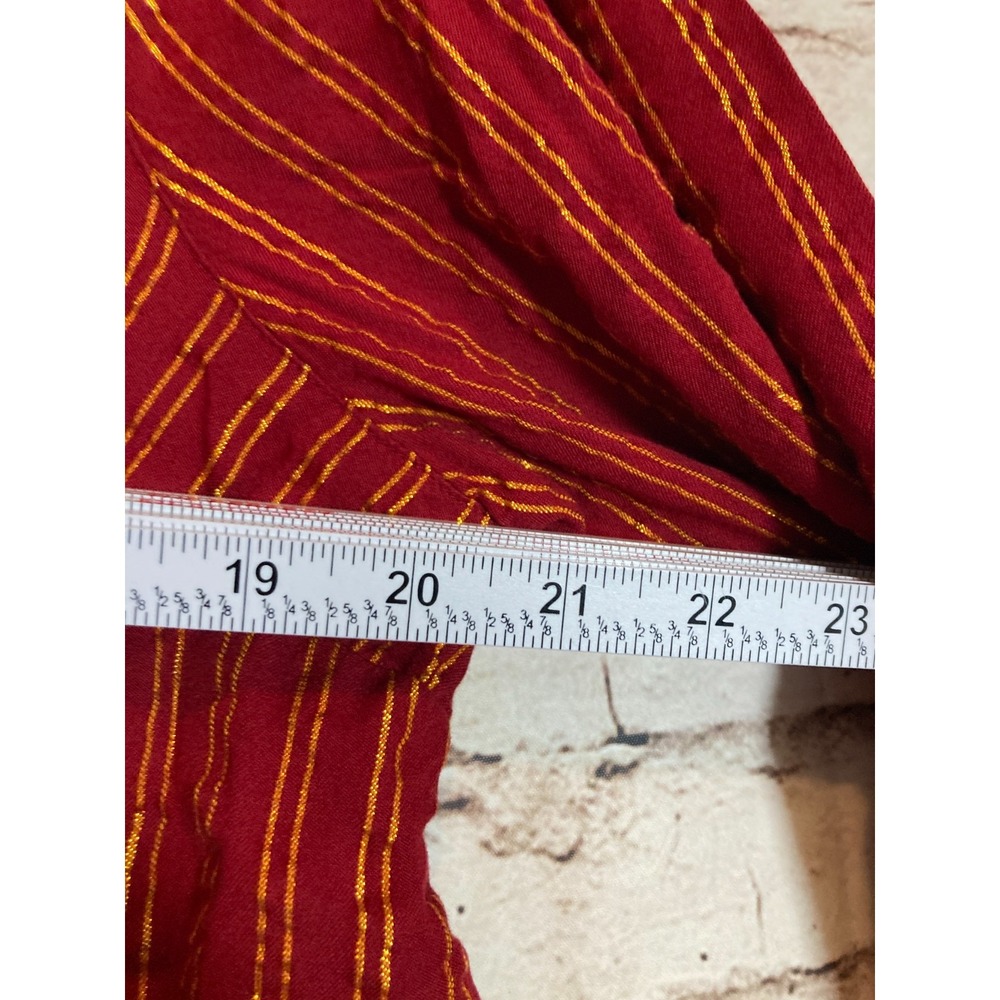 New Directions Babydoll Top Womens Large Maroon & Gold Glitter Striped Popover - Picture 8 of 13